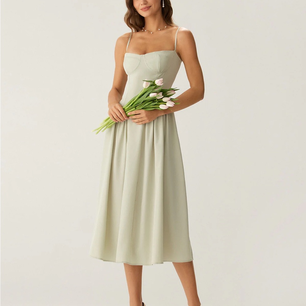RIHOAS Green Pleated Midi Sundress for Wedding Guest